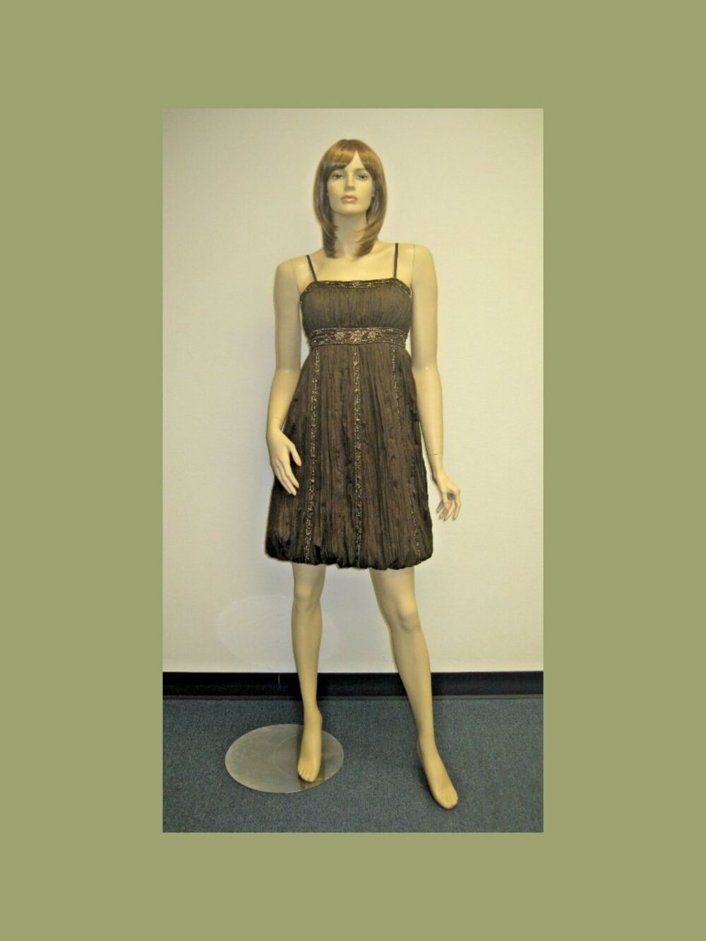 Sue Wong Silk Bubble Dress Chocolate Brown Gold Beaded Pleated Short 35 6